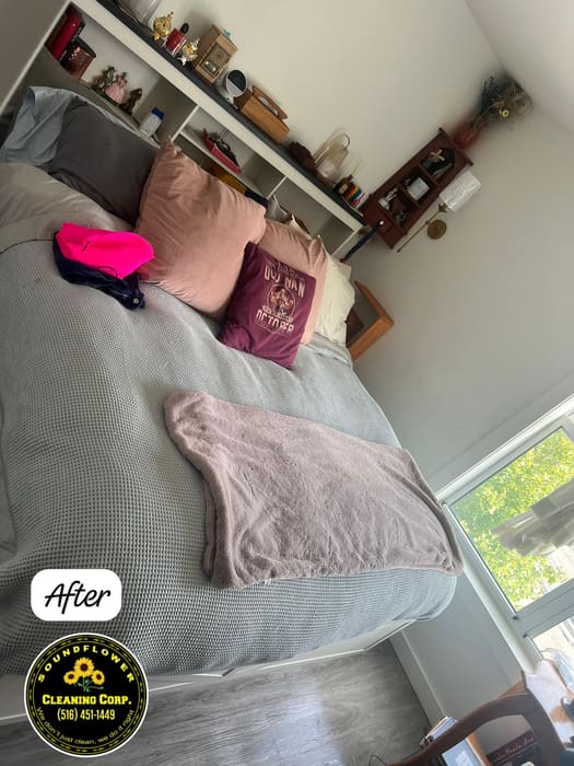After — Bedroom detail — bedding and surrounding surfaces