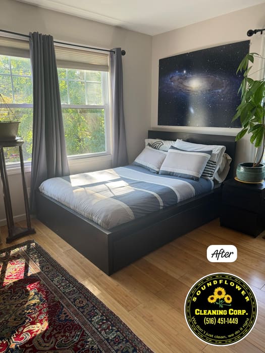After — Bedroom turnover — floors, rug and window wall