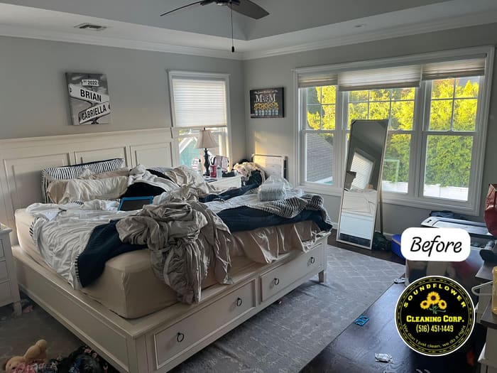 Before — Master bedroom — bedding, floors and wardrobe